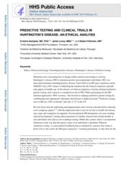thumnail for Klitzman_Predictive Testing and Clinical Trials in Huntington_s Disease.pdf