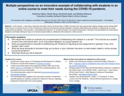 thumnail for UPCEA SOLA+R 2021_Seibel Wong Scott Marquart_Multiple perspectives on an innovative example of collaborating with students in an online course to meet their needs during the COVID-19 pandemic.pdf