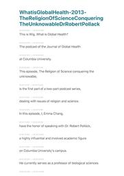 thumnail for WhatisGlobalHealth-2013-TheReligionOfScienceConqueringTheUnknowableDrRobertPollack.pdf