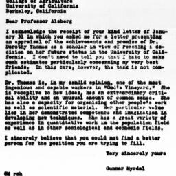Letter from Gunnar Myrdal t...