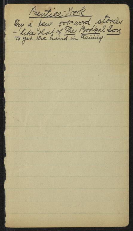 500 Word Stories, undated : autograph manuscript notes
