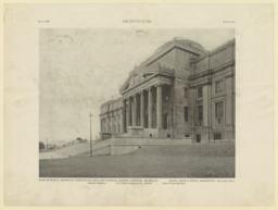 Plate LVI. Main entrance,  Brooklyn Institute of Arts and Sciences, Eastern Parkway, Brooklyn. McKim, Mead & White, Architects. Wurts Bros. Photo. American Radiators. P. J. Carlin Construction Co., Builders. Yale & Towne Hardware
