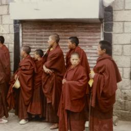 Tibetan monks gathered in f...