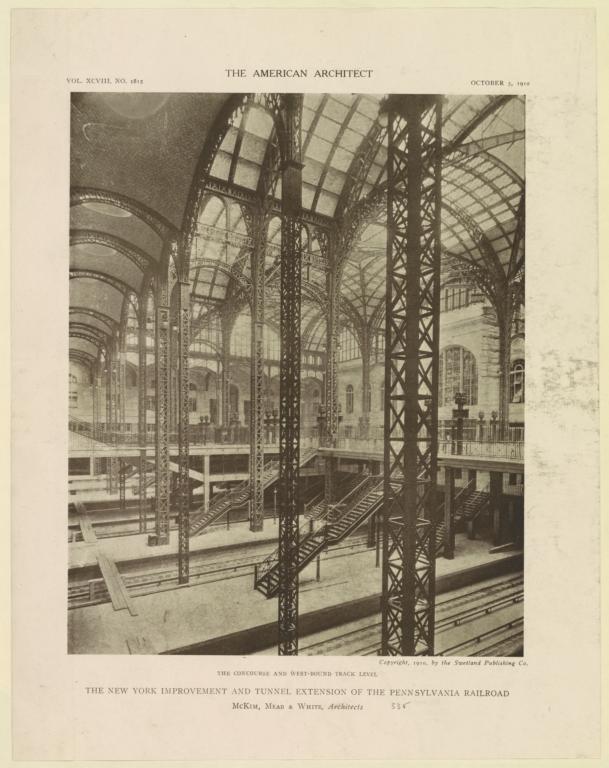 The Concourse and West-bound track level. The New York improvement and tunnel extension of the Pennsylvania Railroad. McKim, Mead & White, Architects
