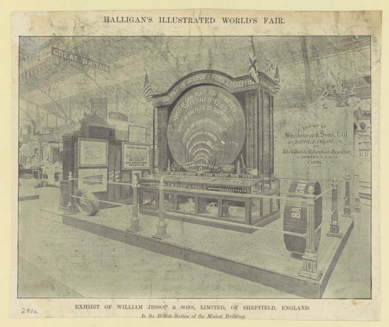Exhibit of William Jessop & Sons, Limited, of Sheffield, England. In the British Section of the Mining Building