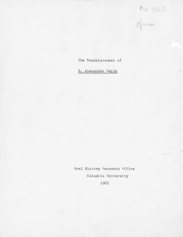 Oral history interview with Howard Alexander Smith 1963 Time