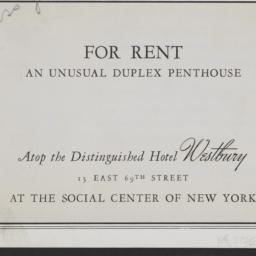 Hotel Westbury, 15 E. 69 St...