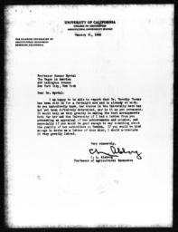 Letter from C.L. Alsberg to Gunnar Myrdal, January 31, 1940