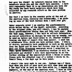 Letter from Arthur Raper to...