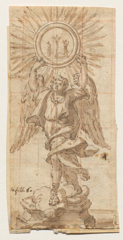 Angel Holding Aloft the Host with a Crucifixion Scene