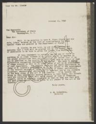Letter from Harry Miller Lydenberg to the Secretary of State