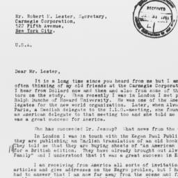 Letter from Gunnar Myrdal t...
