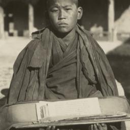 Young monk holding traditio...