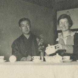 Sarah Andrews drinking tea ...