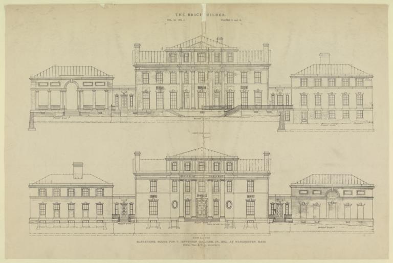 Plates 11 and 12. South elevation. North elevation. Elevations, House for T. Jefferson Coolidge, Jr., Esq., at Manchester, Mass. McKim, Mead & White, Architects