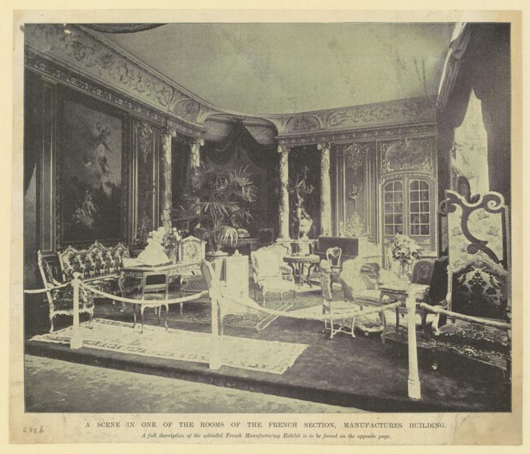 A Scene in one of the rooms of the French Section, Manufactures Building. A full description of the splendid French Manufacturing Exhibit is to be found on the opposite page