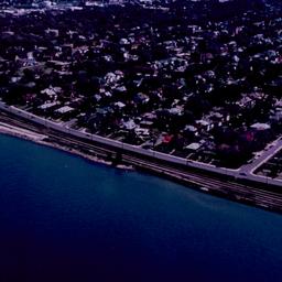 Aerial view of waterfront.