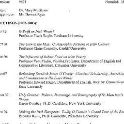 Schedules, Irish Studies, s...