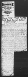 Article mentioning AN AMERICAN DILEMMA, "Negro History Week Marked With Book, Portrait Exhibit," WORCESTER TELEGRAM, February 17, 1946