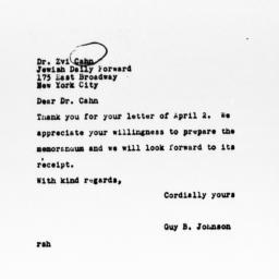 Letter from Guy B. Johnson ...