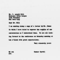Note from Gunnar Myrdal to ...