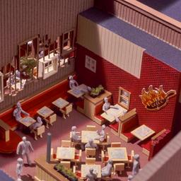 Model, aerial view of dinin...