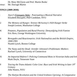 Schedules, Irish Studies, s...
