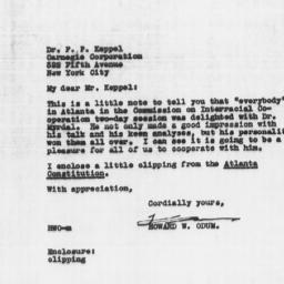 Letter from Howard W. Odum ...