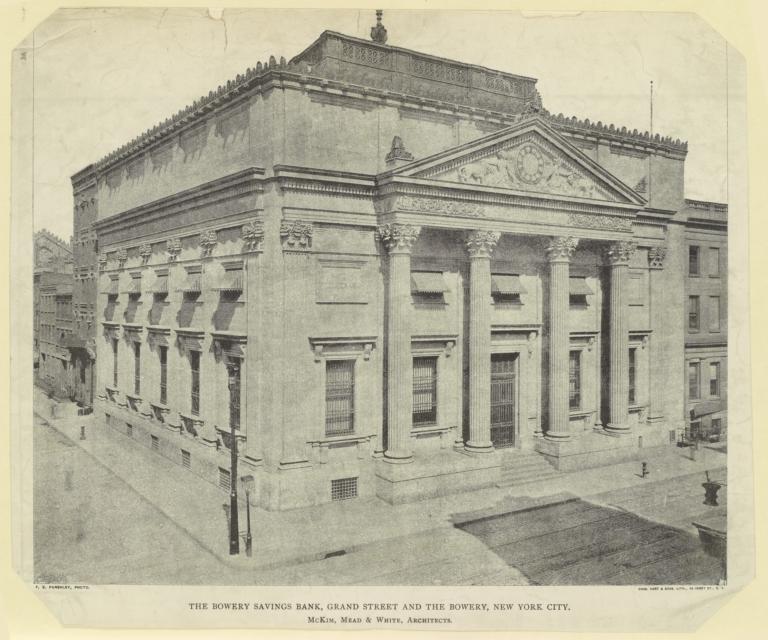 The Bowery Savings Bank, Grand Street and The Bowery, New York City. McKim, Mead & White, Architects