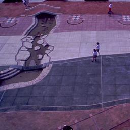 Aerial view, plaza.