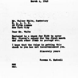 Letter from Rowena S. Hadse...