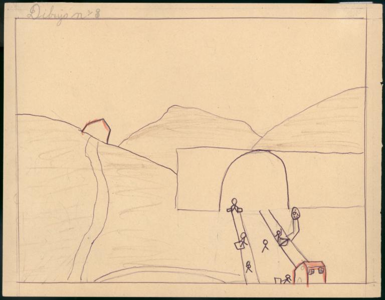 This Drawing Shows When I Left Port-bou And Came To Cerbère To Find A Refuge.  A Woman That My Sister Works For Looks For A House To Live In There Because There Is Shooting In Port-bou And Powerful Bombardments.