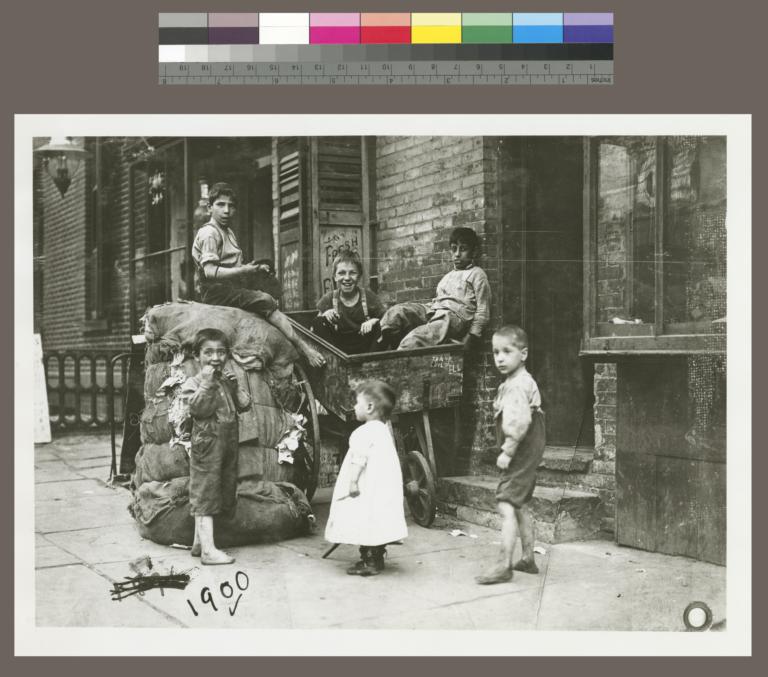 Children with Burlap Sacks and Wheelbarrow