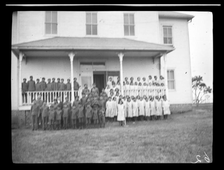 Children Posing in front of Cantonment School, Oklahoma