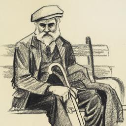 Man with Cane on Bench