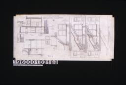 Section showing new arrangement of stairs; detail drawing of sidewalk construction; section "C-C" through sidewalk and front of basement and first story; elevation of west end of elevator entrance; section "B-B' through basement and first story; elevation of vestibule doors : No. 9.