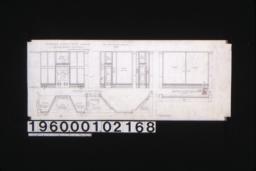 1/2 in. scale details of store fronts -- elevation and plan of store fronts on south elevation; elevation\, plan\, and partial section of store fronts on east elevation (2 like this) : No. 16.