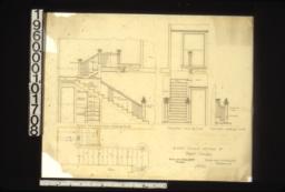 1/2 inch scale details of front stairs -- section thro' lower run looking south; elevation looking eats; elevation looking south; plan : No. 22.