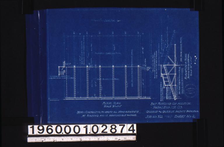 Floor plan\, elevation of truss showing old and new work (view taken looking south) : Sheet no. 2.