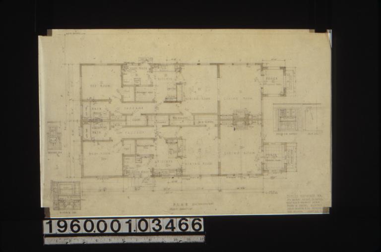 Main floor plan (make both sides alike); detail drawings -- medicine case\, kitchen sink\, dining rm. buffets\, arch in dining room : Sheet no. 1. (2)