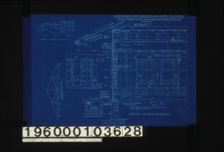 Detail of shingle ridge -- end\, side; detail of roof truss; elev. of foundation vent; section and elevations of wall and windows : Sheet no. 7.