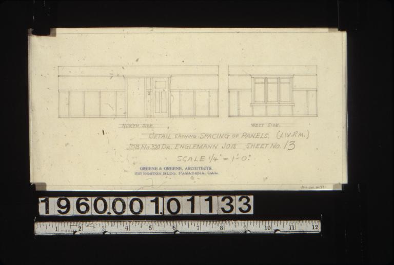 Detail showing spacing of panels (liv. rm.) -- north side\, west side : Sheet no. 13.