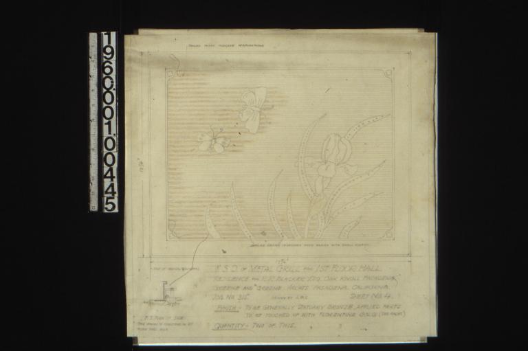 F. S. D. of metal grill for 1st floor hall\, F. S. plan of side (this applies to registers in 1st floor hall only) : sheet no. 4 /