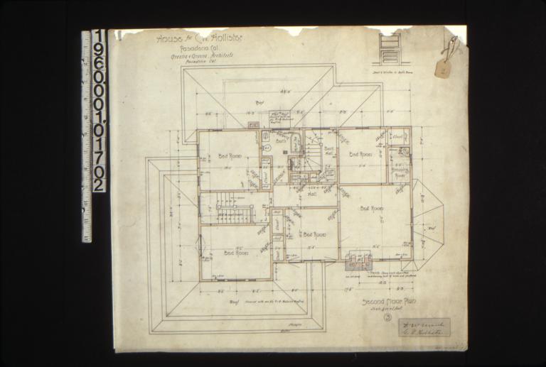 Second floor plan; elevation of door & window in bathroom : 3.