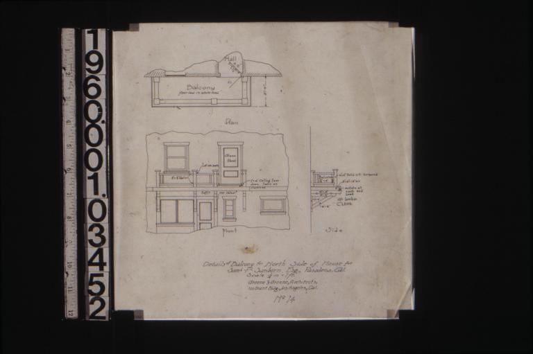 Details of balcony for north side of house -- plan\, front\, side : No. 14.