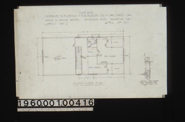 Garage -- second floor plan\, section thru windows over partitions "A" looking from north to south : Sheet no. 2\,