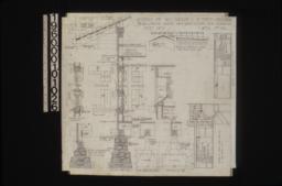 Detail in section of double hung windows\, detail of foundation walls on north side of house\, typical section thro' wall with exterior and interior elevations of window\, detail of shingled ridge\, detail of vents in gable ends\, detail drawings of typical girder post footing and footings "A"\, detail of stairs and mantel in bedroom no. 1\, elevation looking in south in living room : Sheet no. 7\,