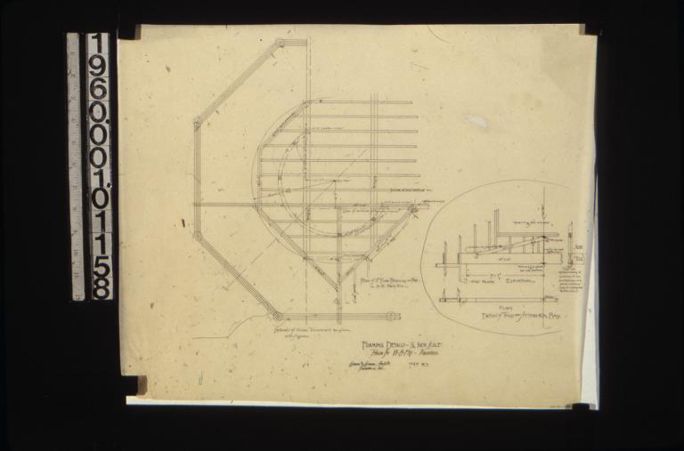 Framing details -- plan of 2nd floor framing on bay in S.E. bedr'm\, detail of truss over sitting r'm bay in elevations and plan : No. 23.