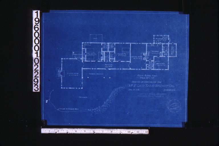 Sketch of residence -- first floor plan with outline of terrace wall. (2)