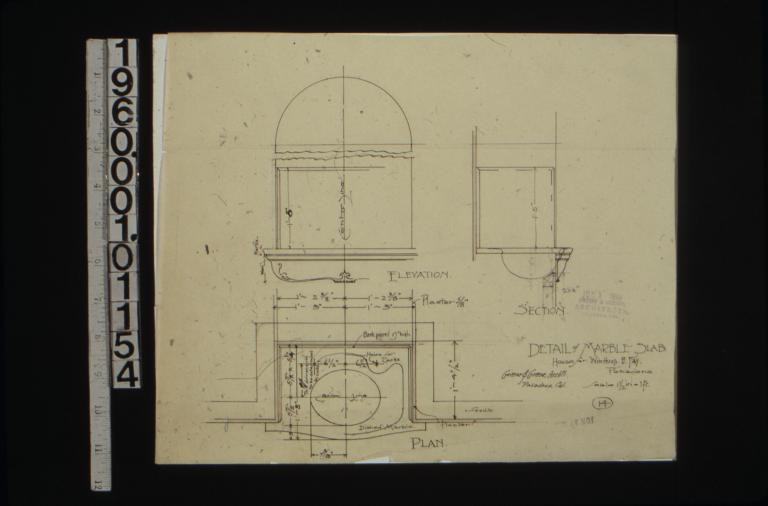 Detail of marble slab -- elevation\, plan\, section : 14\,